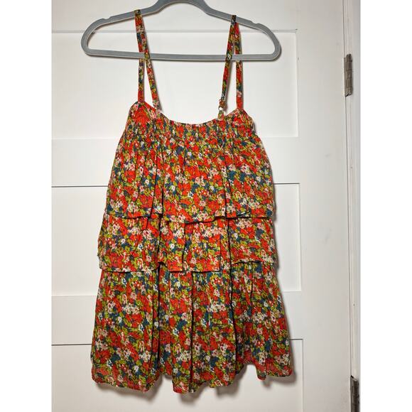 NWOT Free People Orange Multi Floral Tiered Baby Doll Blouse Extra Small - Picture 7 of 15
